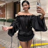 Boat Neck Pleated Tube Top Dress